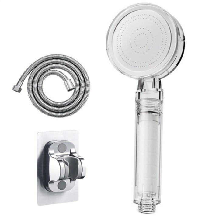 Cap de dus portabil cu filtrare antibacteriana si furtun de 150 cm, suport adeziv, design ergonomic