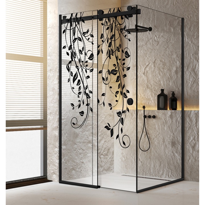 Cabina dus cu usa glisanta Glissando Pure Black, model Dance negru, feronerie full inox negru mat, sticla clara, securizata, 90x90 cm, inaltime 205 cm