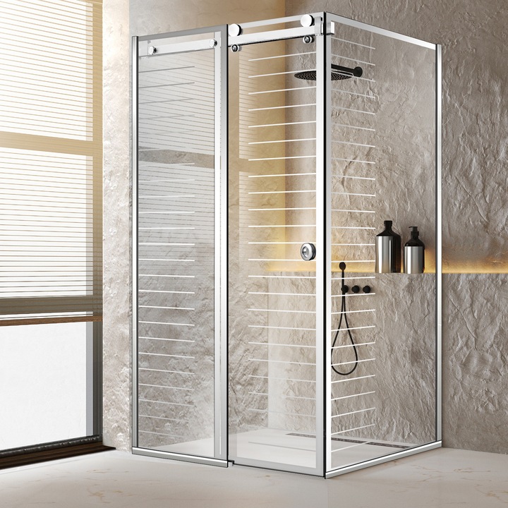 Cabina dus cu usa glisanta Glissando Pure Inox, model Supreme incolor, feronerie full inox, sticla clara, securizata, 90x100 cm, inaltime 205 cm