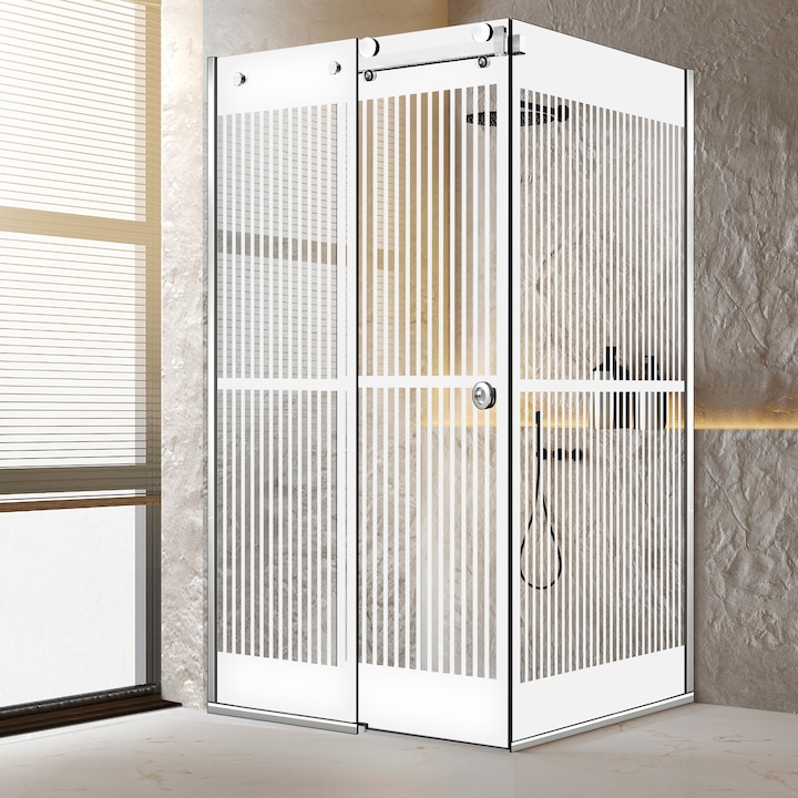 Cabina dus cu usa glisanta Glissando Pure Inox, model Mediteran alb, feronerie full inox, sticla clara, securizata, 90x140 cm, inaltime 205 cm