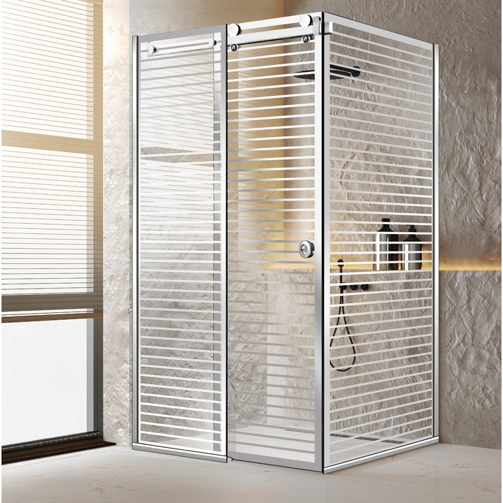 Cabina dus cu usa glisanta Glissando Pure Inox, model Moris incolor, feronerie full inox, sticla clara, securizata, 80x110 cm, inaltime 205 cm