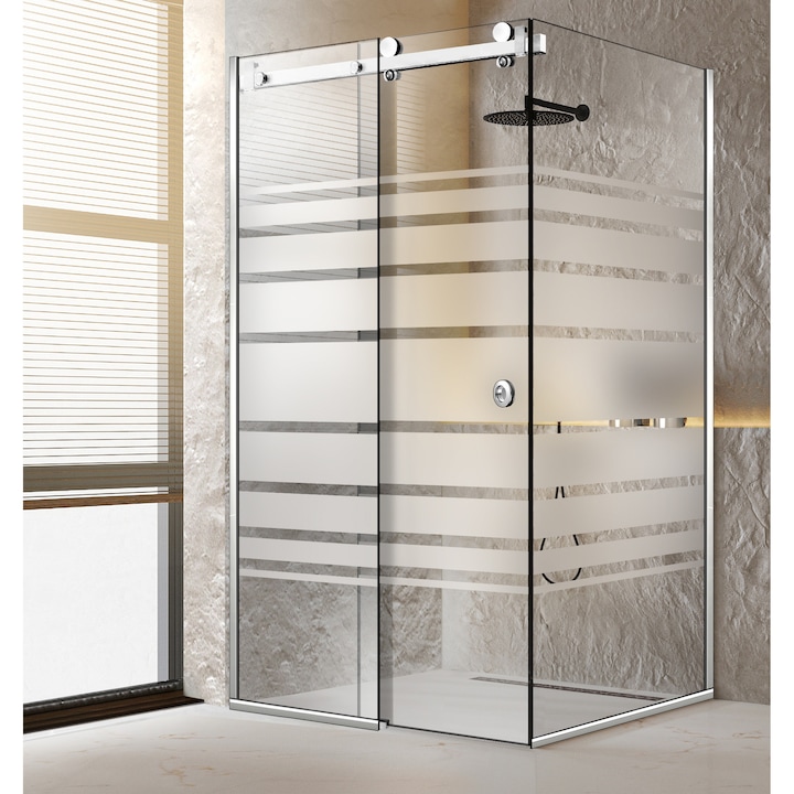 Cabina dus cu usa glisanta Glissando Pure Inox, model Multiline incolor, feronerie full inox, sticla clara, securizata, 90x100 cm, inaltime 205 cm