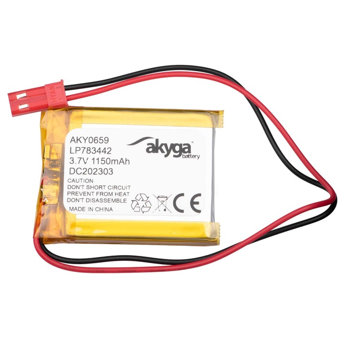 Baterie Li-Po Akyga LP783442 3.7V 1150mAh cu conector JST 2 pini 150mm