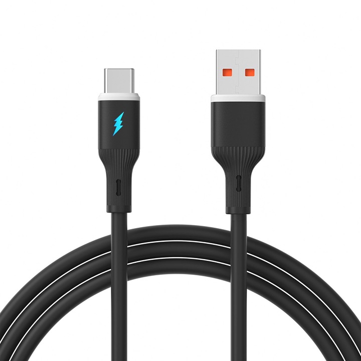 USB-C/USB-A kábel, Akyga AK-USB-62, 1m, szilikon, fekete, gyors átvitel 480 Mbps