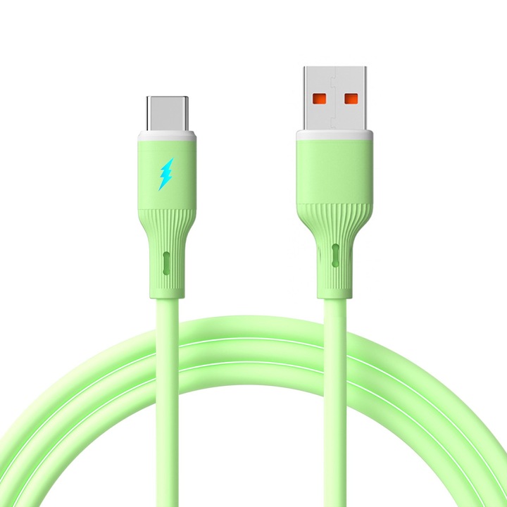 Cablu USB-C la USB-A 1m Akyga, silicon verde, transfer rapid 480 Mbps, iluminare LED