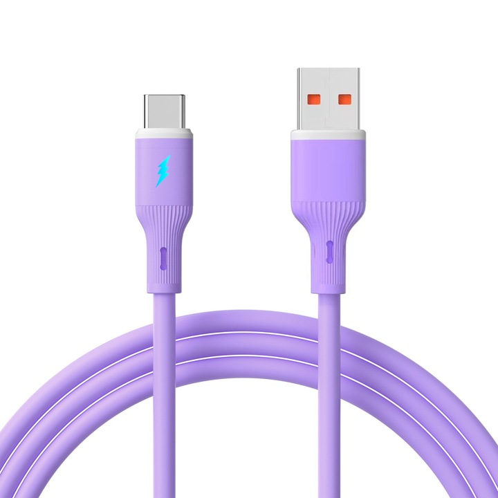 Cablu de date USB-C la USB-A 1m, Akyga, silicon violet, transfer rapid 480 Mbps, iluminare LED