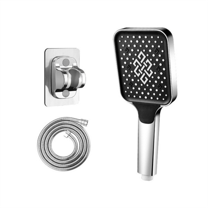 Set de Dus Inteligent cu Cap Patrat, Furtun Inox 1,5m, Suport Fara Gaurire, Argint