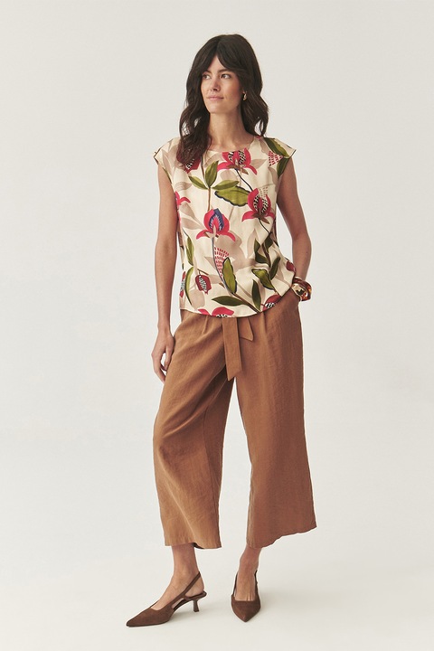 TATUUM, Bluza lejera cu model floral, Verde/Rosu inchis/Bej deschis