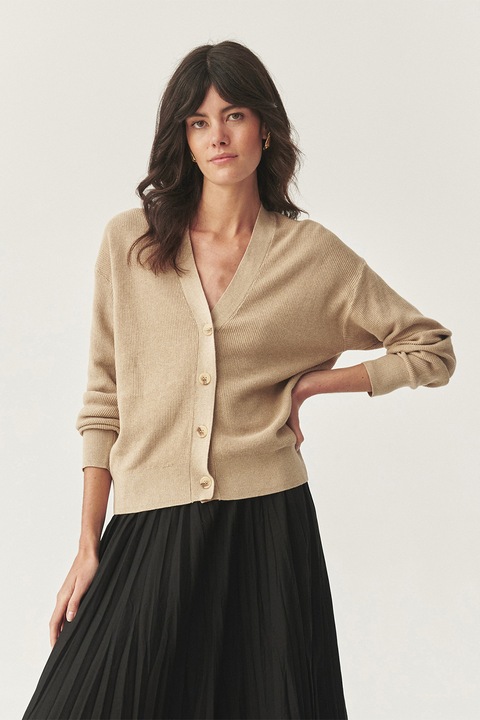 TATUUM, Cardigan tricotat cu nasturi, Maro camel, 2XL