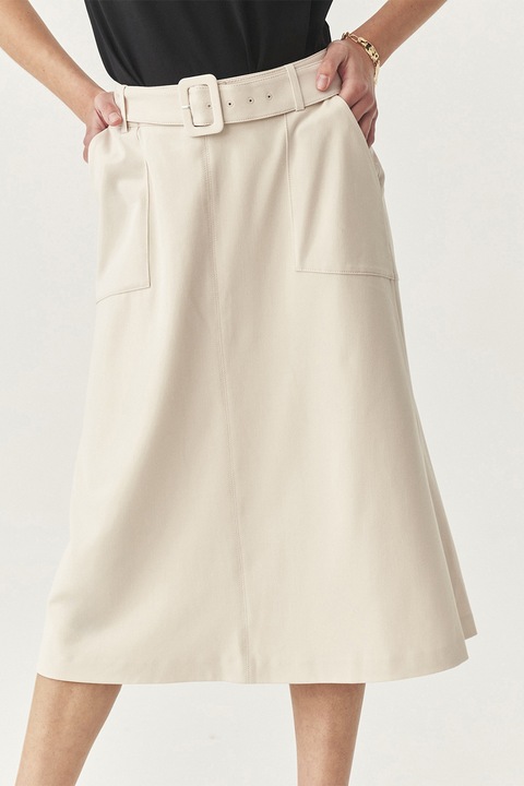 TATUUM, Fusta mini cu croiala in A si curea in talie, Alb