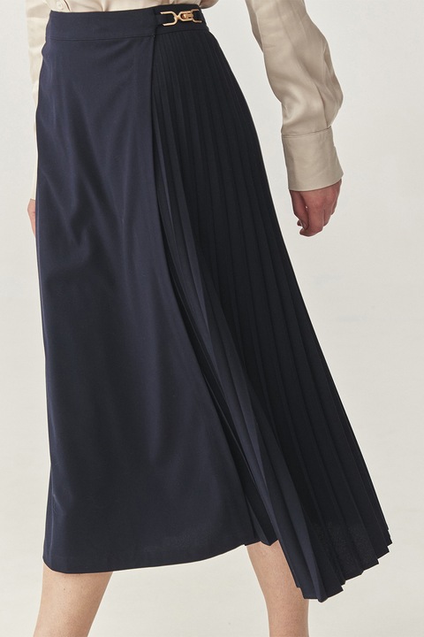 TATUUM, Fusta midi cu pliuri si design petrecut, Gri carbune