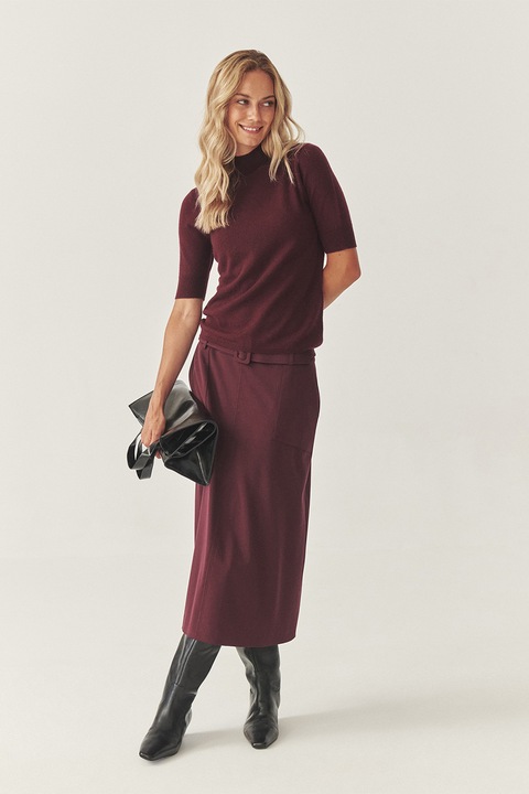 TATUUM, Fusta midi cu croiala evazata si curea, Violet tyrian