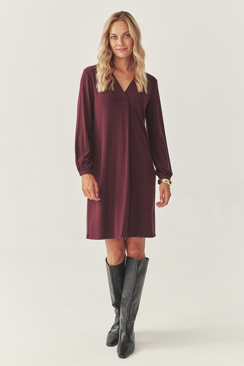 TATUUM, Rochie cu decolteu in V si maneci lungi, Violet pruna