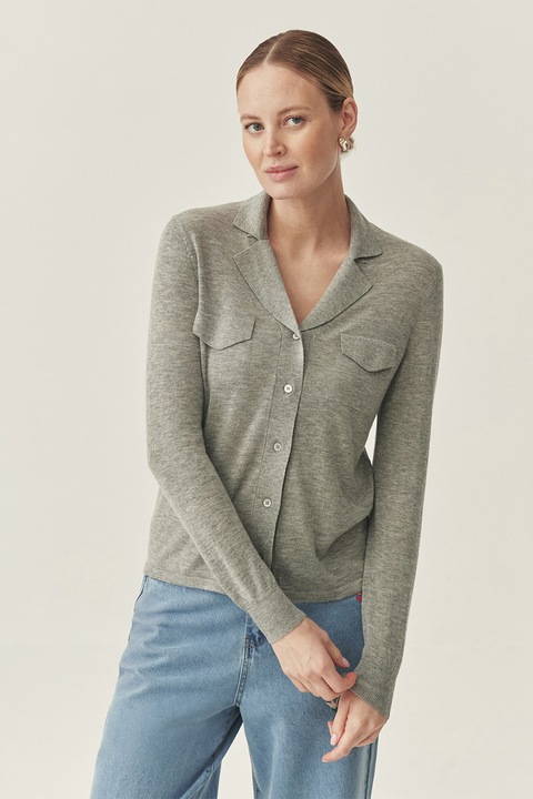 TATUUM, Cardigan din amestec de lana cu nasturi TATUUM x Adeline Wang, Gri deschis