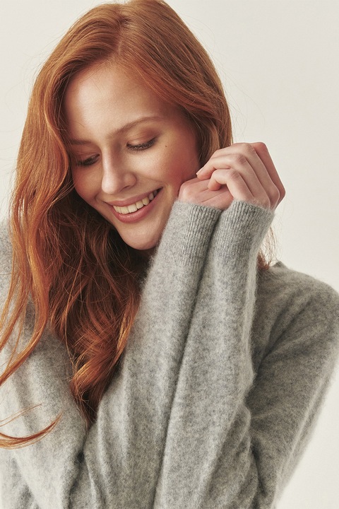 TATUUM, Pulover uni din lana TATUUM x Adeline Wang, Gri deschis