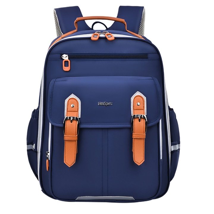 Ergonomikus, ortopéd, vízálló iskolatáska, sötétkék, 37x29x16 cm, 5–10 év
