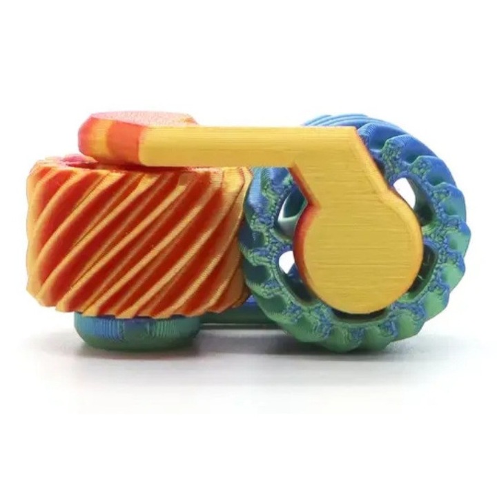 Spinner antistres mecanic 3D – model cu roti dintate, design multicolor, printat 3D, pentru relaxare si concentrare