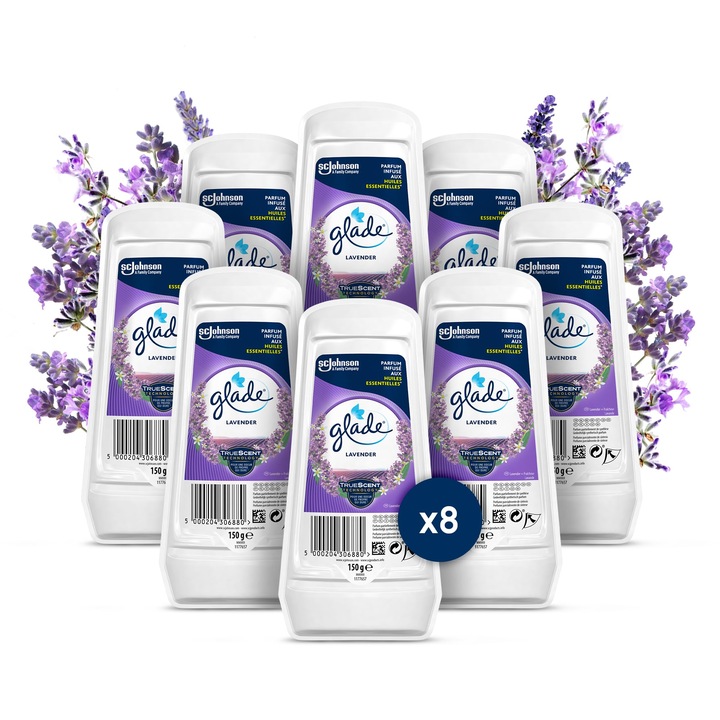 Odorizant de cameră Gel Glade Lavandă, set 8 bucăți