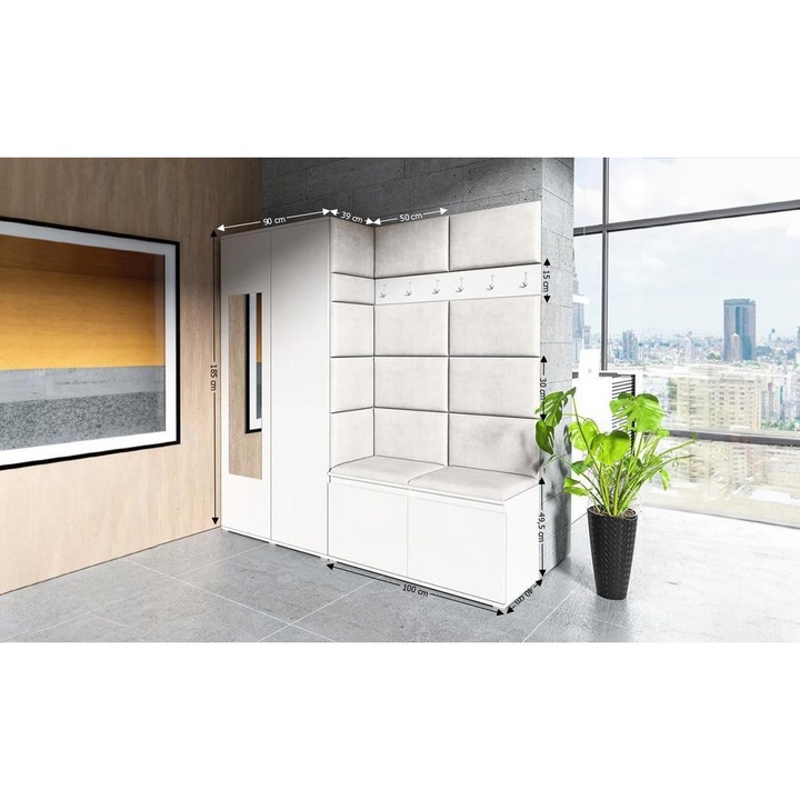 Cuier Hol Max 8 Culoare Crem cu Alb 190x185x40 cm