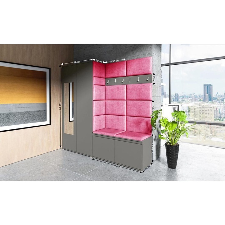 Cuier Hol Max 8 Culoare Roz cu Grafit 190x185x40 cm