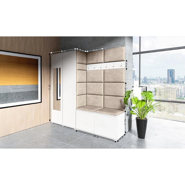 Cuier Hol Max 8 Culoare Bej cu Alb 190x185x40 cm