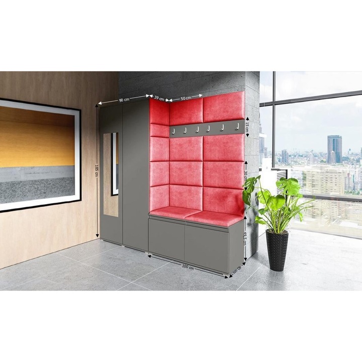 Cuier Hol Max 8 Culoare Rosus cu Grafit 190x185x40 cm