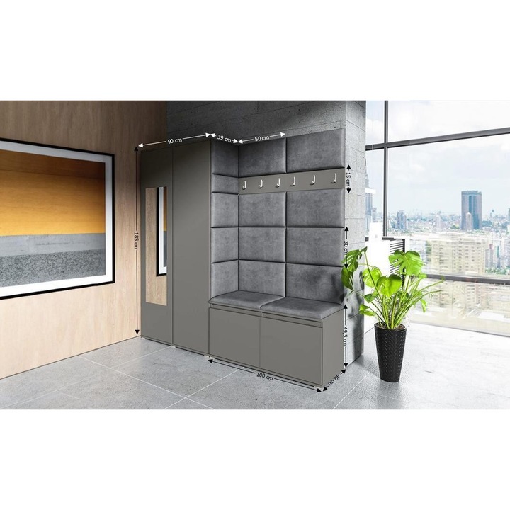 Cuier Hol Max 8 Culoare Gri grafit cu Grafit 190x185x40 cm