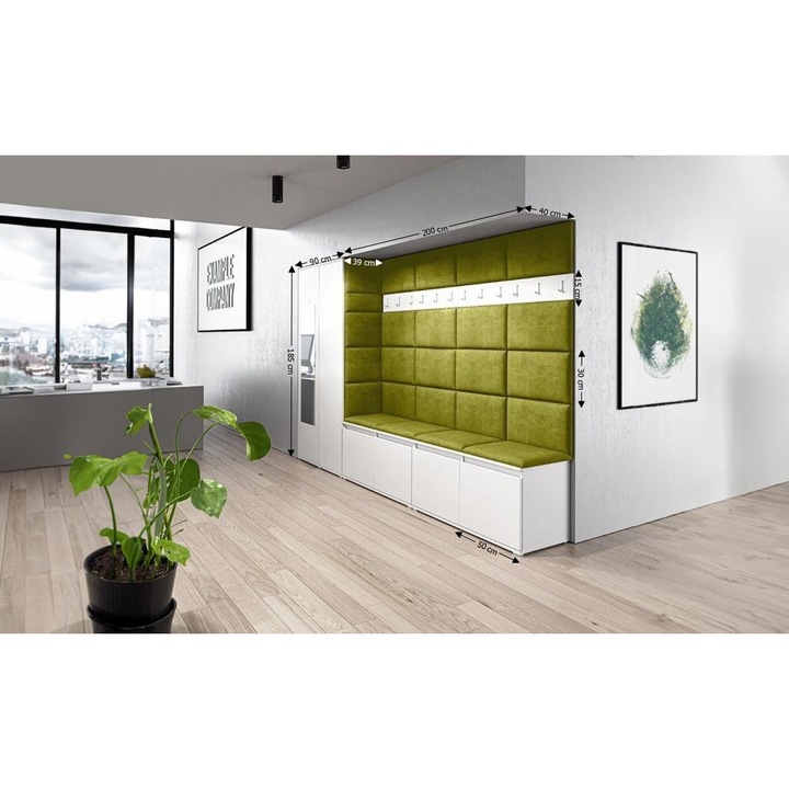 Cuier Hol Max 9 Culoare Verde cu Alb 290x185x40 cm