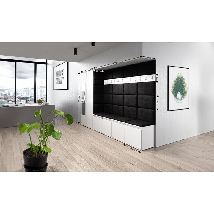 Cuier Hol Max 9 Culoare Negru cu Alb 290x185x40 cm