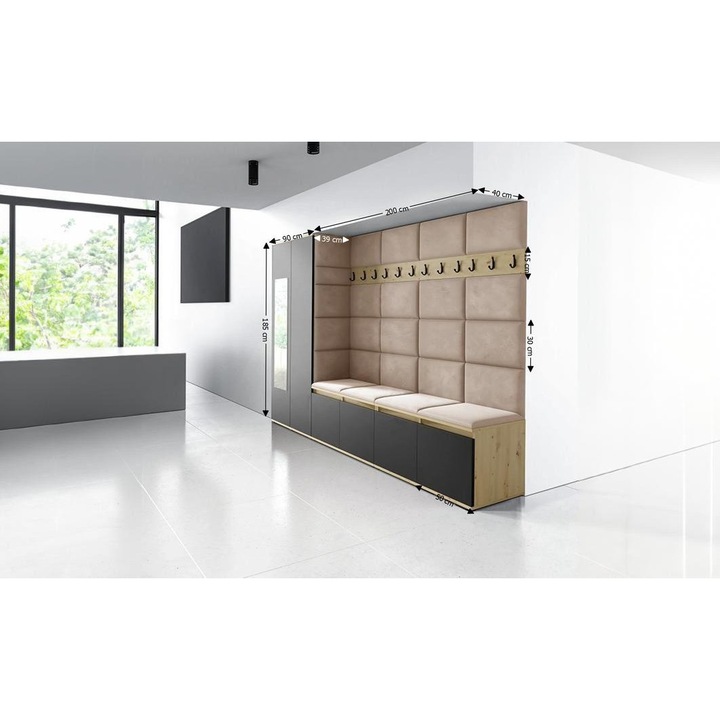 Cuier Hol Max 9 Culoare Bej inchis cu Artisan 290x185x40 cm