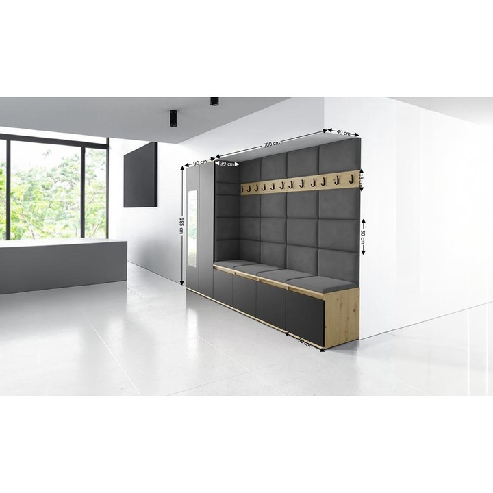 Cuier Hol Max 9 Culoare Gri grafit cu Artisan 290x185x40 cm