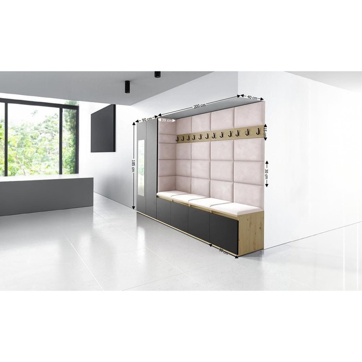 Cuier Hol Max 9 Culoare Roz pal cu Artisan 290x185x40 cm