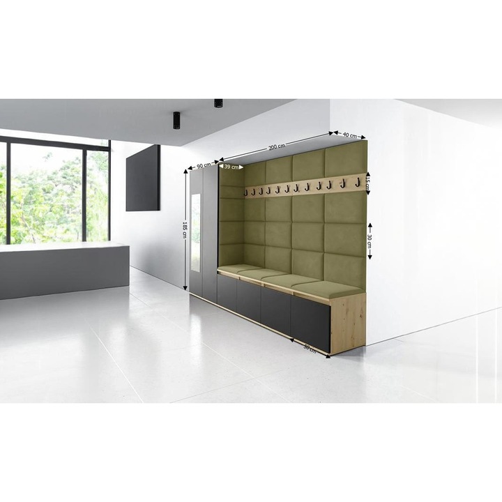 Cuier Hol Max 9 Culoare Verde iarba cu Artisan 290x185x40 cm