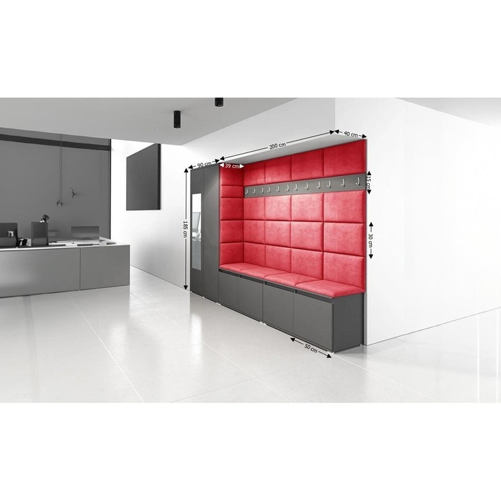 Cuier Hol Max 9 Culoare Rosus cu Grafit 290x185x40 cm