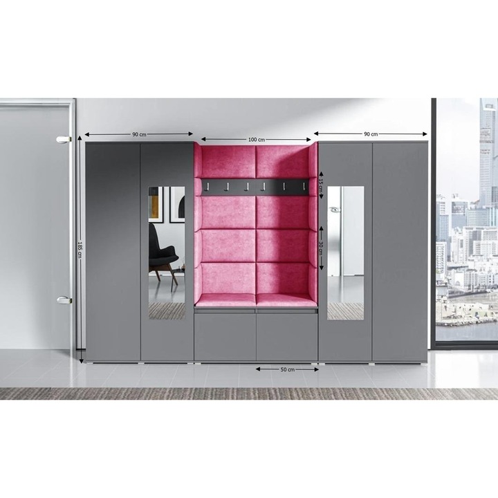 Cuier Hol Max 10 Culoare Roz cu Grafit 280x185x40 cm