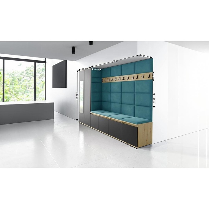 Cuier Hol Max 9 Culoare Albastru deshcis cu Artisan 290x185x40 cm