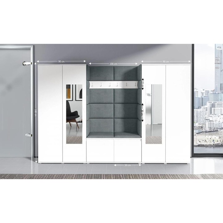 Cuier Hol Max 10 Culoare Gri cu Alb 280x185x40 cm