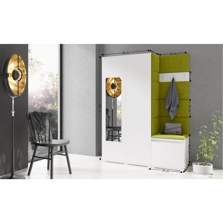 Cuier Hol Max 11 Culoare Verde cu Alb 140x185x40 cm