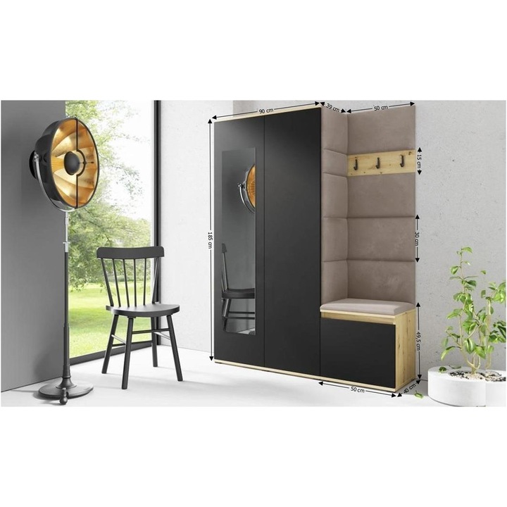 Cuier Hol Max 11 Culoare Gri antracit deschis cu Artisan 140x185x40 cm