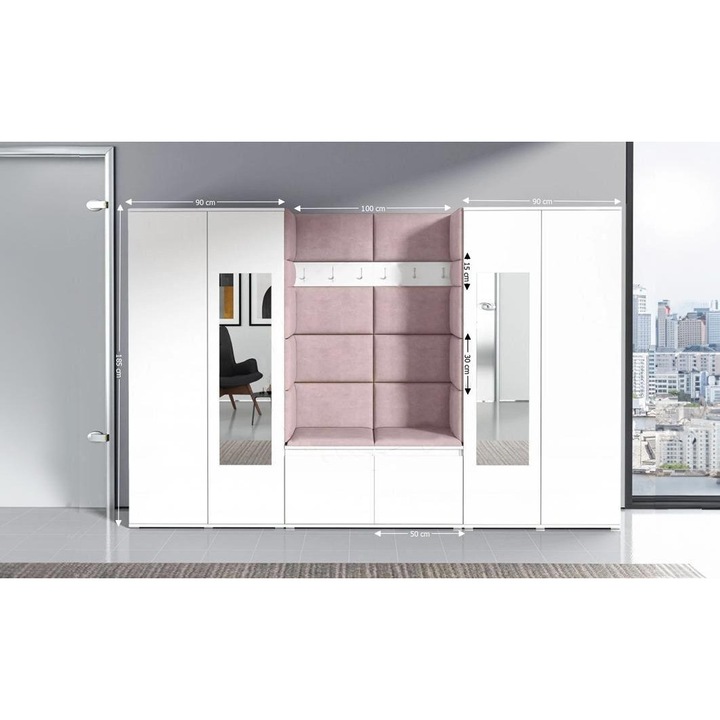 Cuier Hol Max 10 Culoare Roz pal cu Alb 280x185x40 cm