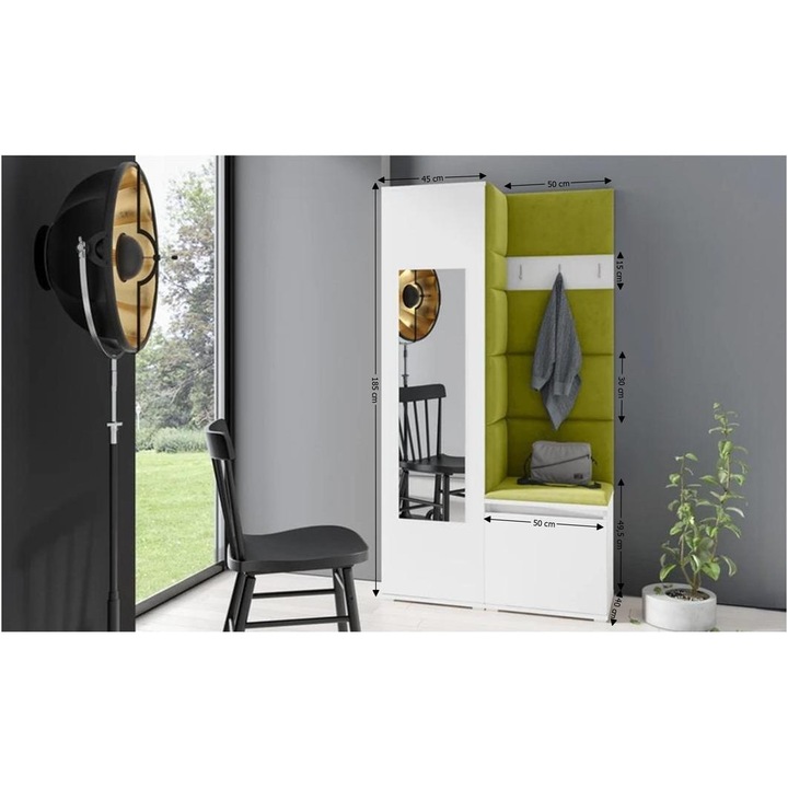 Cuier Hol Max 13 Culoare Verde cu Alb 95x185x40 cm