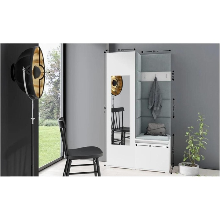 Cuier Hol Max 13 Culoare Gri cu Alb 100x185x40 cm