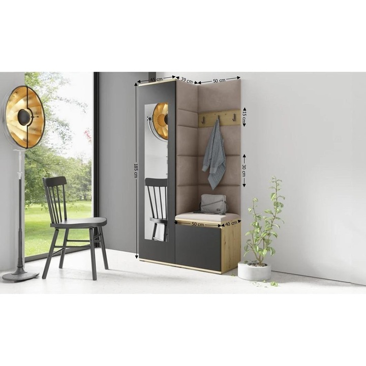 Cuier Hol Max 13 Culoare Gri antracit deschis cu Artisan 95x185x40 cm