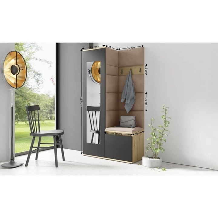 Cuier Hol Max 13 Culoare Bej inchis cu Artisan 95x185x40 cm