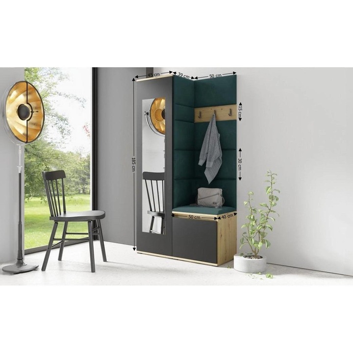 Cuier Hol Max 13 Culoare Verde inchis cu Artisan 95x185x40 cm