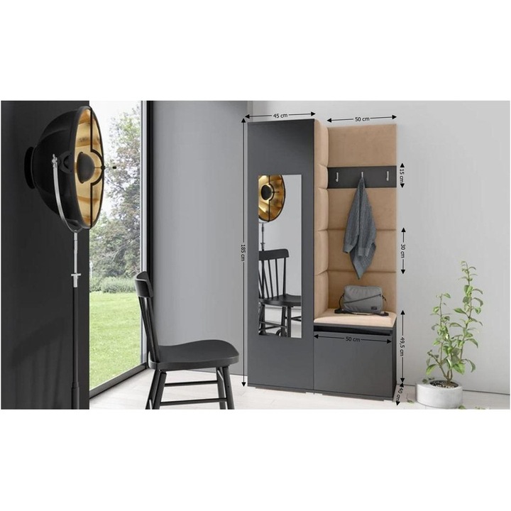 Cuier Hol Max 13 Culoare Bej inchis cu Grafit 95x185x40 cm