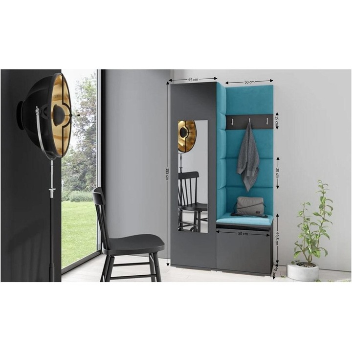 Cuier Hol Max 13 Culoare Albastru deshcis cu Grafit 95x185x40 cm