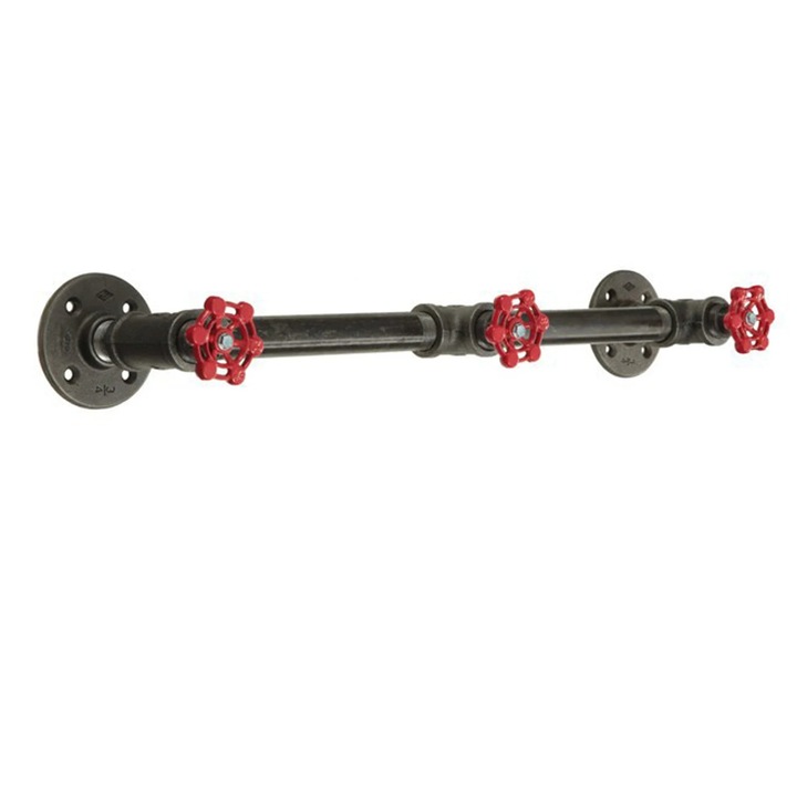 Cuier de perete industrial, negru, 29x17x50 cm, capacitate 30 kg, montaj pe perete, mai multe carlige