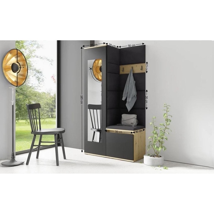 Cuier Hol Max 13 Culoare Negru cu Artisan 95x185x40 cm