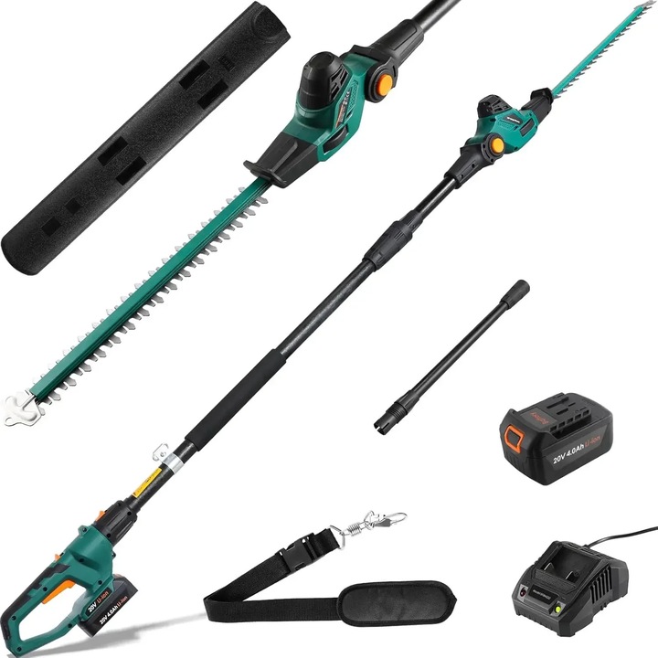 Trimmer telescopic fara fir pentru gard viu, Lama de 45cm, Inaltime de lucru 4m, Cutter Electric cu Tija Extensibila